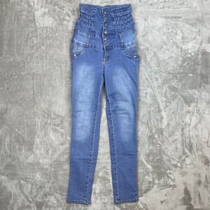 Silver Diva High Waisted Button Fly Skinny Jeans Blue Wash Stretch Size 5